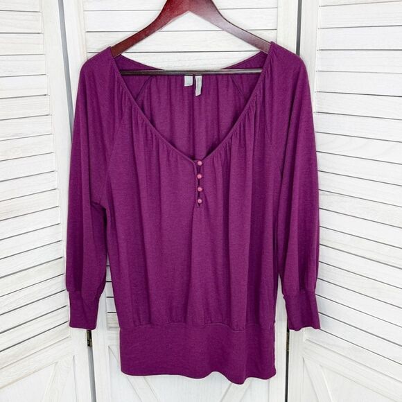 Old Navy Button V Neck Knit Top Shirt Purple Large - Picture 7 of 12